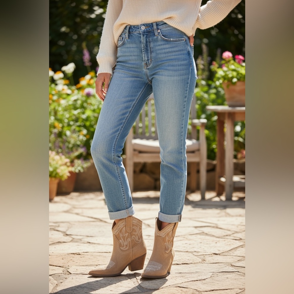 Indigo rd. tan Women's Cropped Jeans cowboy western